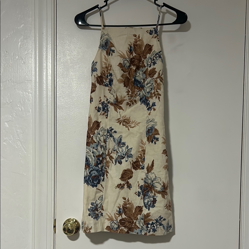 Floral Print Beige and Blue Dress